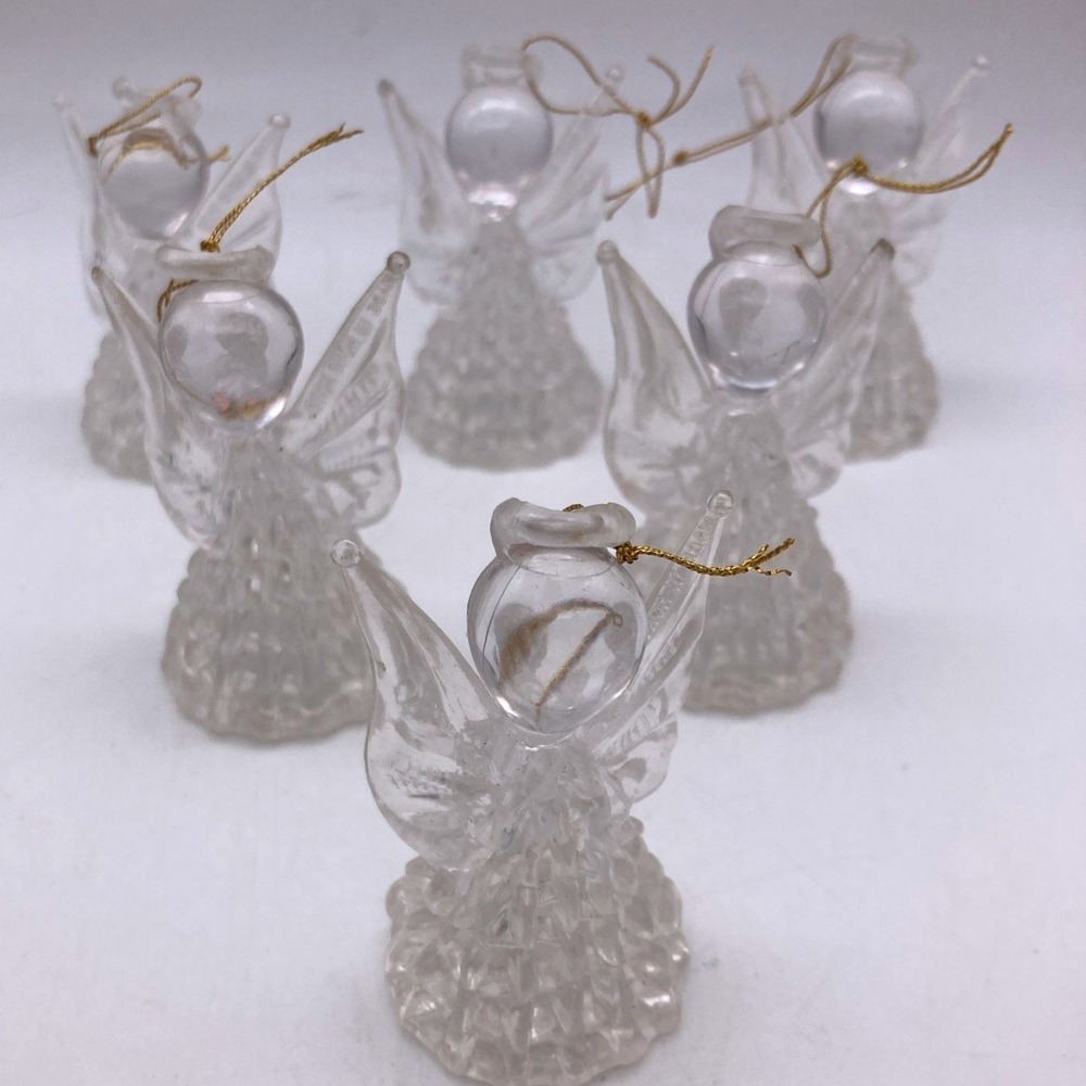 Set Of 6 Vintage Acrylic/Plastic Angel Christmas Ornaments Made In Hong Kong